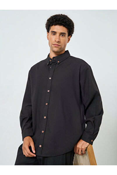 Styli Men Relaxed Fit Linen Blend Shirt with Button-Down Collar