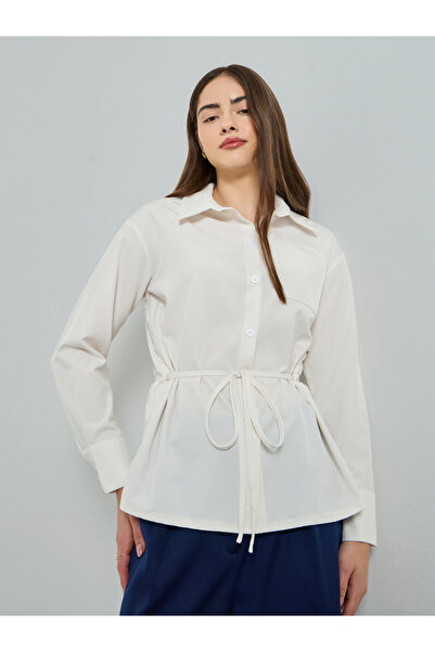 Styli Cream Long Sleeve Shirt with Tie Waist