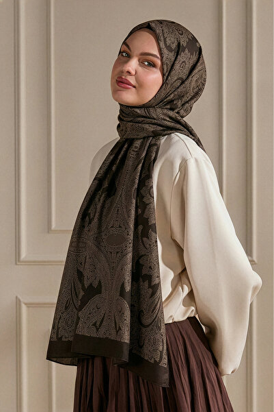 SilkTouch Coffee Venice Lace I Patterned Organic Shawl