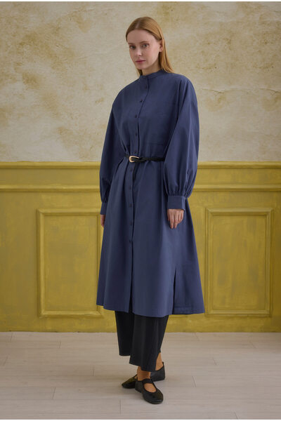 HEQA Tunica lungă cu guler înalt, albastru denim închis