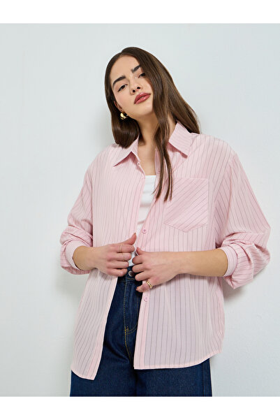 Styli Pink Striped Oversized Shirt