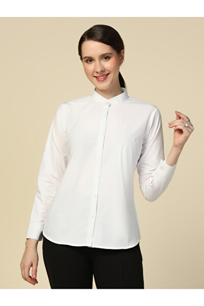 TAHVO By Styli White Solid Stand Collar Shirt