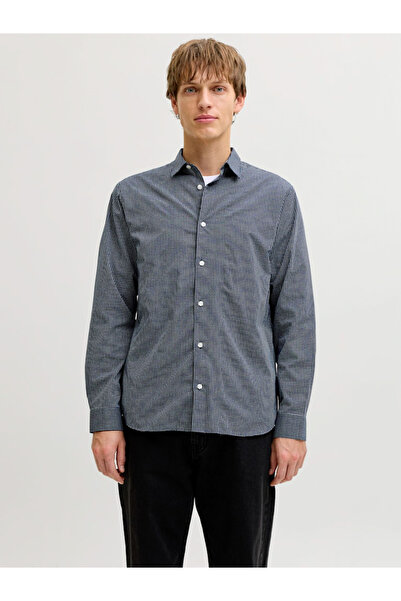 REBEL By Styli Navy Blue Gavin Checked Spread Collar Shirt