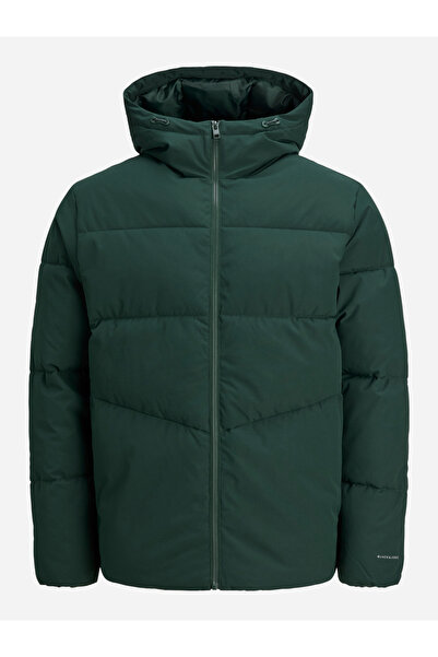Jack & Jones Green Zip-Up Puffer Jacket with Hood