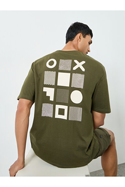 Styli Men Olive Graphic Print Oversized T-Shirt