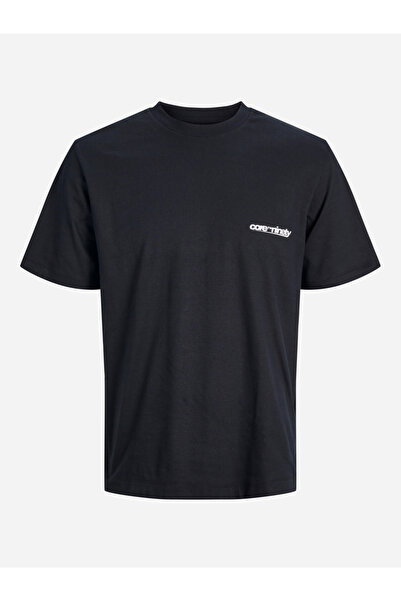 Jack & Jones تيشيرت أسود بقصة قصة مريحة وياقة دائرية