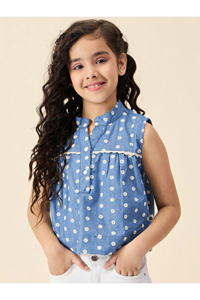 Stylo Bug By Styli بلوزة زرقاء مطرّز بدون أكمام للبنات