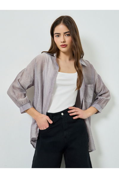 Styli Grey Striped Oversized Shirt