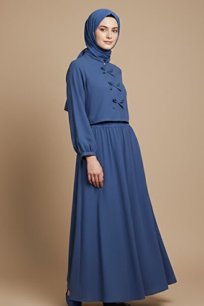 HAKKE Fiyonk Detaylı Dökümlü Etek Tesettür TAKIM