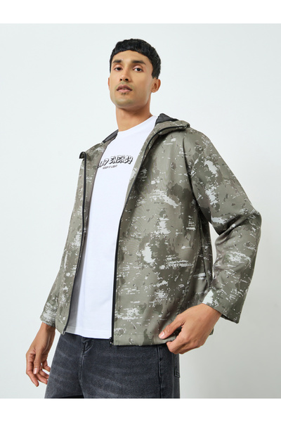 Styli Men Olive Camo Hooded Jacket