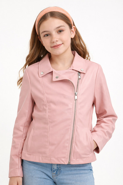 SUZIE Girls' set: pink eco- Leather jacket + rhinestone headband, elegant out...