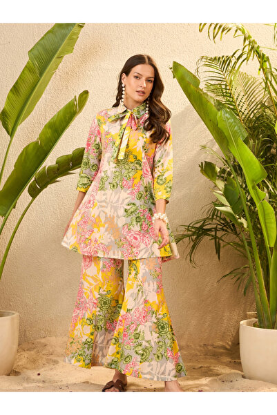 Imana By Styli Floral Printed Pure Cotton Tunic and Trousers Co-Ords
