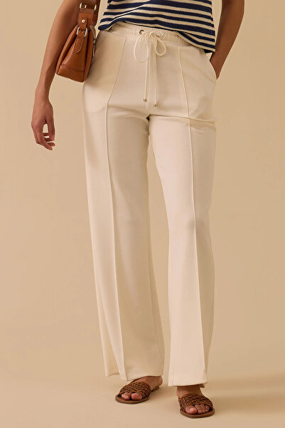 SEÇİL Γυναικείο ψηλόμεσο παντελόνι φόρμας με κορδόνια Φαρδιά μπατζάκια - Εκρού