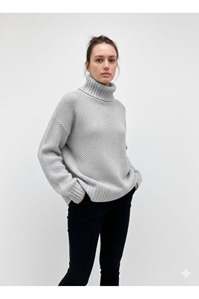 Sea Style Turtleneck Honeycomb Textured Oversized Knitwear Sweater