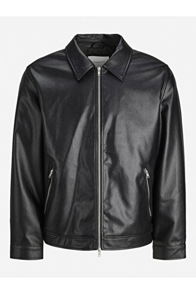 Jack & Jones جاكيت أسود من جلد صناعي بسحاب