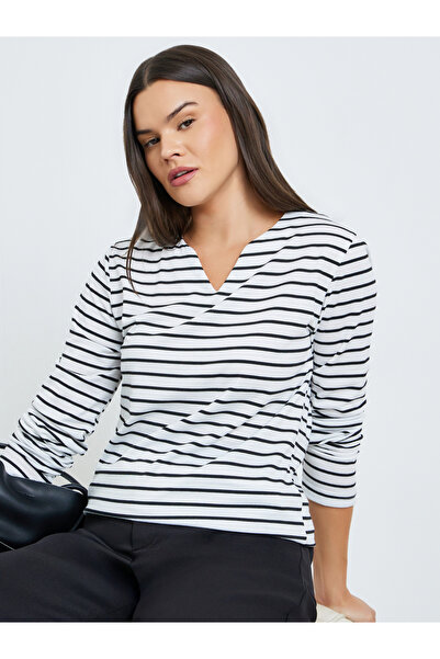 Take Two By Styli Striped V-Neck Long Sleeve Top