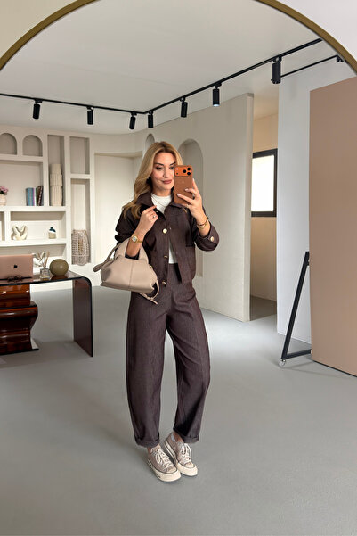 Sezgi Tekin Λεπτομέρεια ραφής Καφέ παντελόνι slouchy