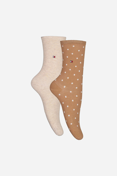 Tommy Hilfiger Women's 2-Pack Polka Dot Pairs and Plain Socks - Beige/Tan