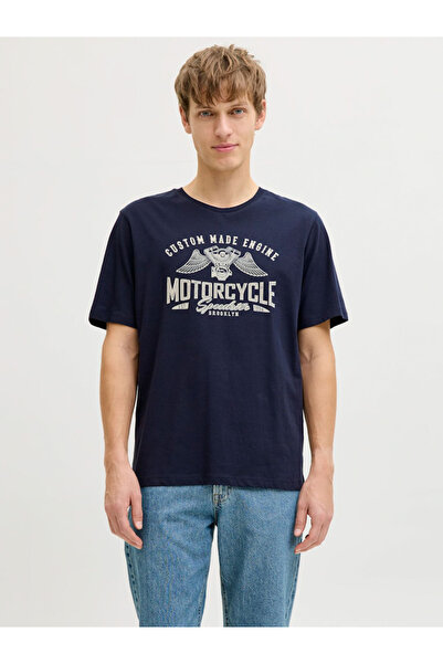 REBEL By Styli Navy Blue Round Neck Cotton T-Shirt