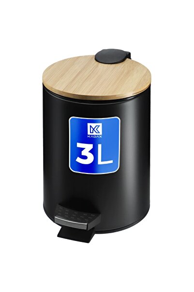 KADAX Small 3L Bamboo Bathroom Waste Bin with Pedal, Matte Black