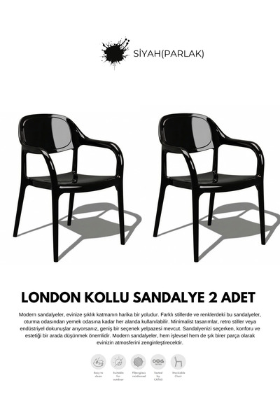 Daim Plastik LONDON KOLLU LÜX CAFE & RESTAURANT SANDALYESİ 2 Lİ