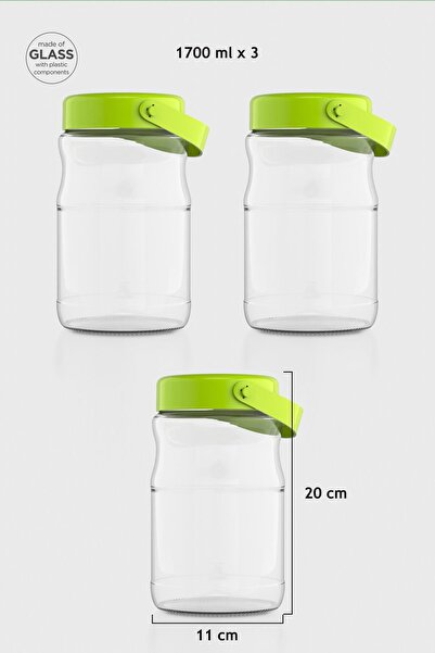 Renga Macro 1700 ml 3-Piece Glass Jar Set 131074 Green
