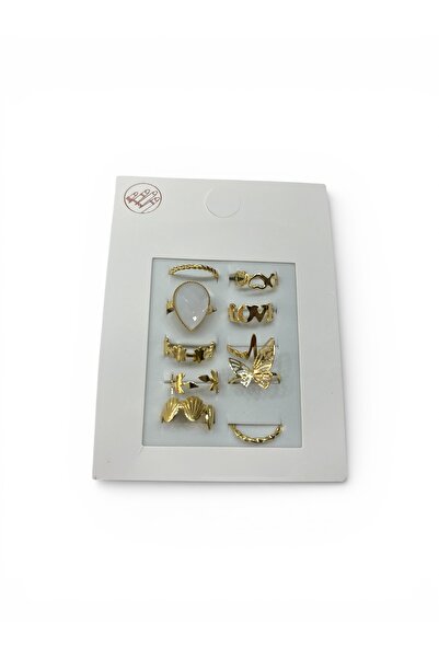 stravis Gold Color Butterfly Heart and Seashell 10-Piece Ring Set