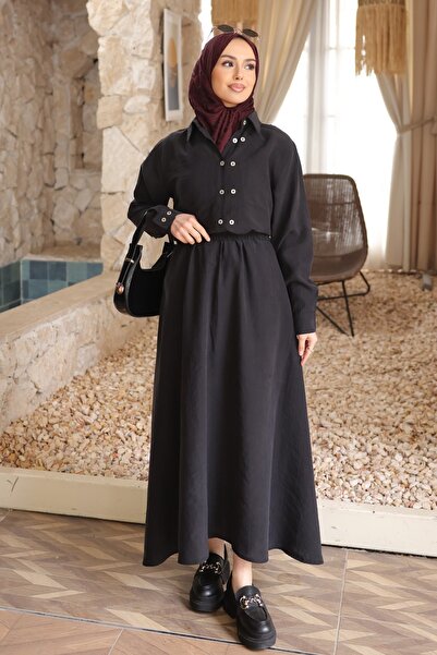 İmajButik Black Buttoned Shirt and Skirt Set