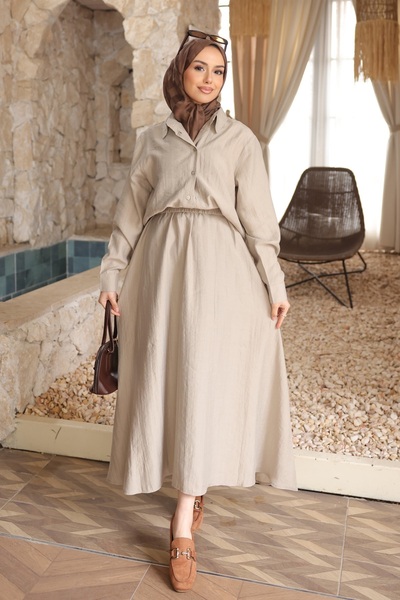 İmajButik Stone Buttoned Shirt and Skirt Set