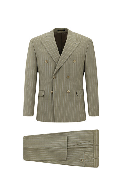 Abdullah Kiğılı 7 Drop Slim Fit Slim Fit Wool Striped Double Breasted Suit