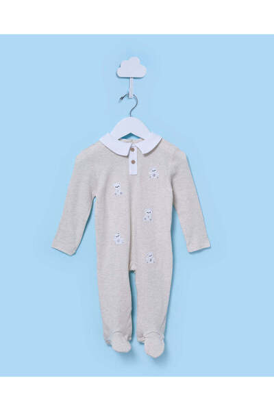 REDTAG Infant Boys Beige Placement Print Sleepsuit