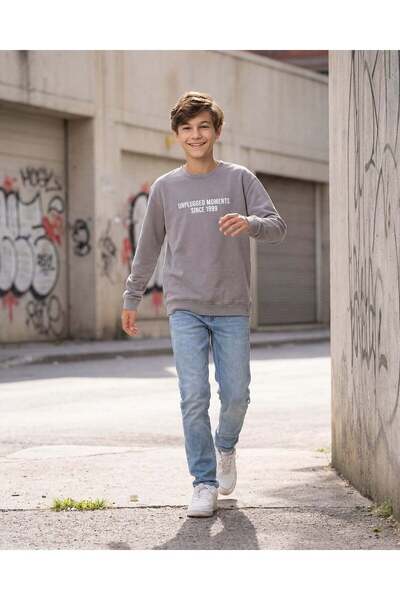 REDTAG Senior Boys Grey Plain Sweatshirt