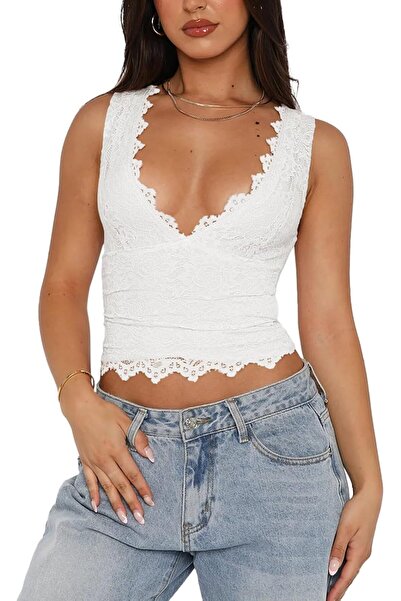 REORIA Sexy V-Neck Sleeveless Double-Lined Crop Top