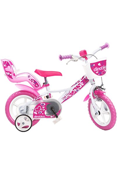 MC Micostore Bicicleta copii 12" Little Heart alb si roz