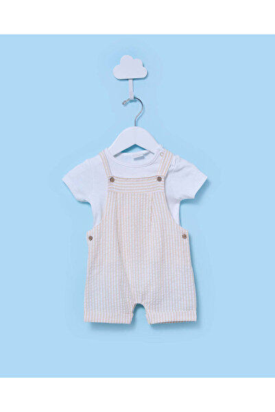 REDTAG Baby Boys Beige Check Dungaree Set