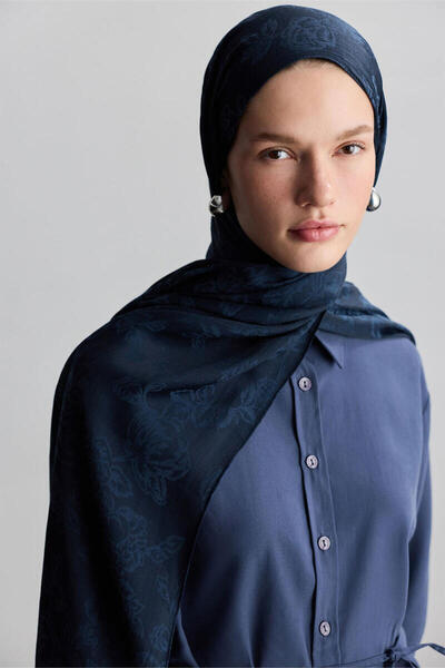 BE BLUE LACİVERT ROSE MAT JAKARLI ŞAL