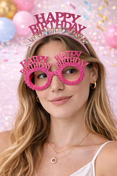 PARTİPORT Happy Birthday Parti Seti Taç ve Camsız Parti Gözlüğü Doğum Günü Ak...