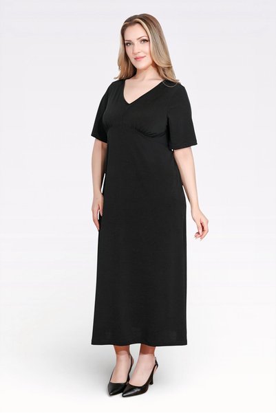 TOLGA SARAÇOĞLU 40194 Black Folded Detail Volan Sleeves Stylish Long Dress