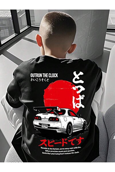 Velostra Erkek Çocuk Araba Baskılı Oversize Rahat Günlük Kullanım Penye T-shirt