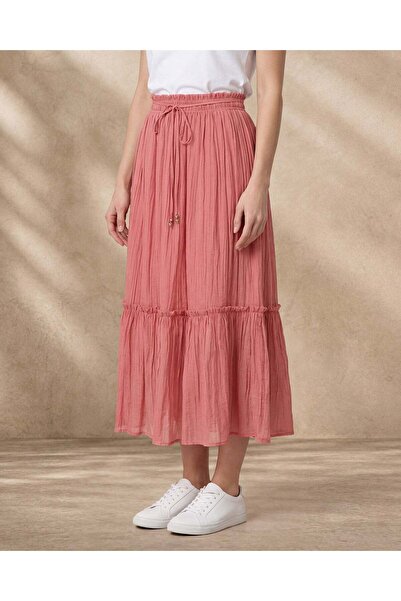 REDTAG تنورة فلاحية سادة بلون المرجان للنساء