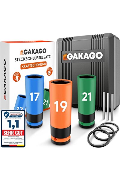 Gakago 3-Piece Protective Socket Set, 17mm / 19mm / 21mm - For Scratch-Free W...