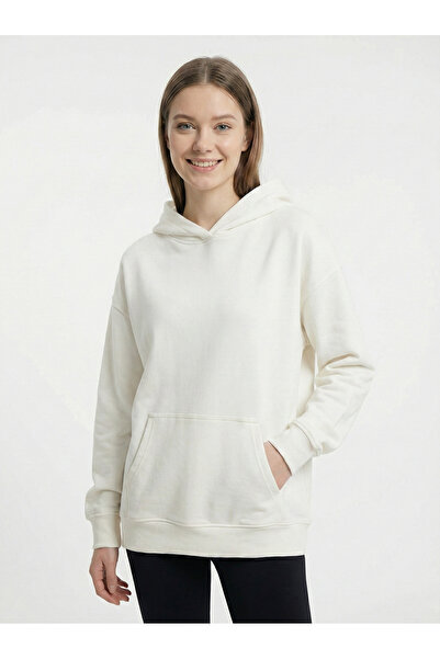 NEW JOURNAL Women's Ecru 3 Thread K Hooded O Oversized Sweatshirt Nj118