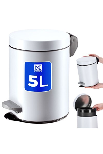 KADAX 5L Waste Bin Pedal Bin White Steel