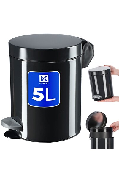 KADAX 5L Waste Bin Pedal Bin Black Steel