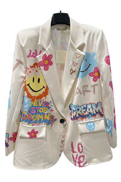 OEM Women's white oversized jacket with Smiley print, M/L
