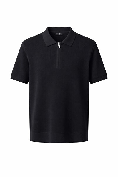 Plus Scorpion Ανδρικό πλεκτό μπλουζάκι Polo Neck Dobby Λεπτομέρεια με φερμουά...