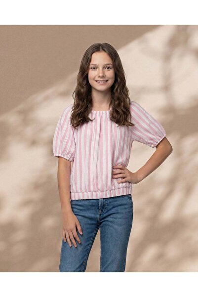 REDTAG Senior Girls Pink And White Striped Jacquard Top