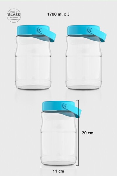 Renga ماكرو طقم برطمانات زجاجية 3 قطع سعة 1700 مل 131074 تركواز