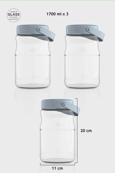 Renga ماكرو طقم برطمانات زجاجية 3 قطع بغطاء تركواز سعة 1700 مل 131074