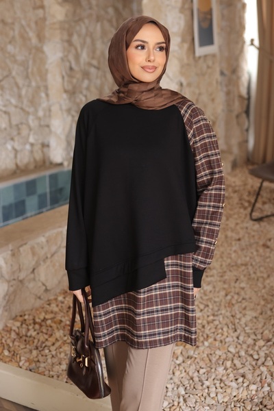 İmajButik Μαύρο Καρό συνδυασμός υφασμάτων Μοντάλ Τουνίκ